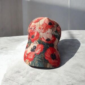 Floral Cap Snapback hat with Red Poppies